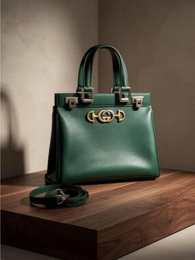 Gucci Dark Green Leather Satchel with Gold Hardware